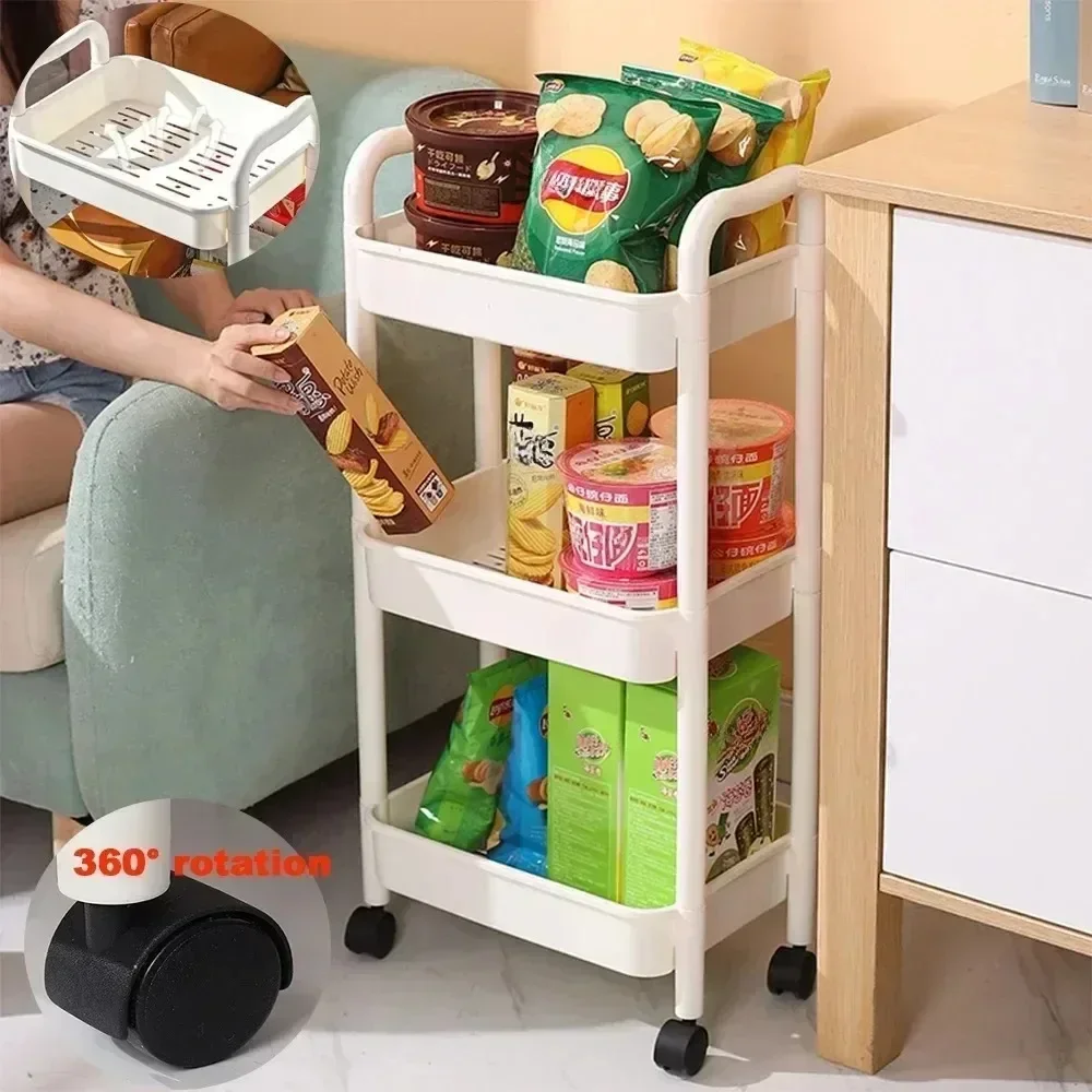 Chariot de rangement Mobile avec roue, supports de rangement pour chambre à coucher, supports de collations à plusieurs étages, ajouré, chariots de jouets pour collations domestiques