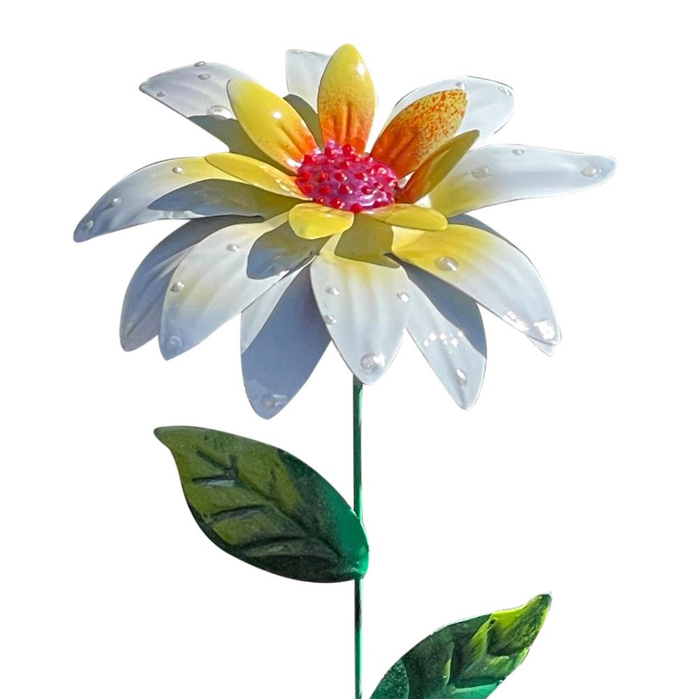 Outdoor Artificial Metal Flower Decor Garden Lawn Simulation Flower Flower Pot Terrace Metal Art Crafts Garden Decor Stakes: White