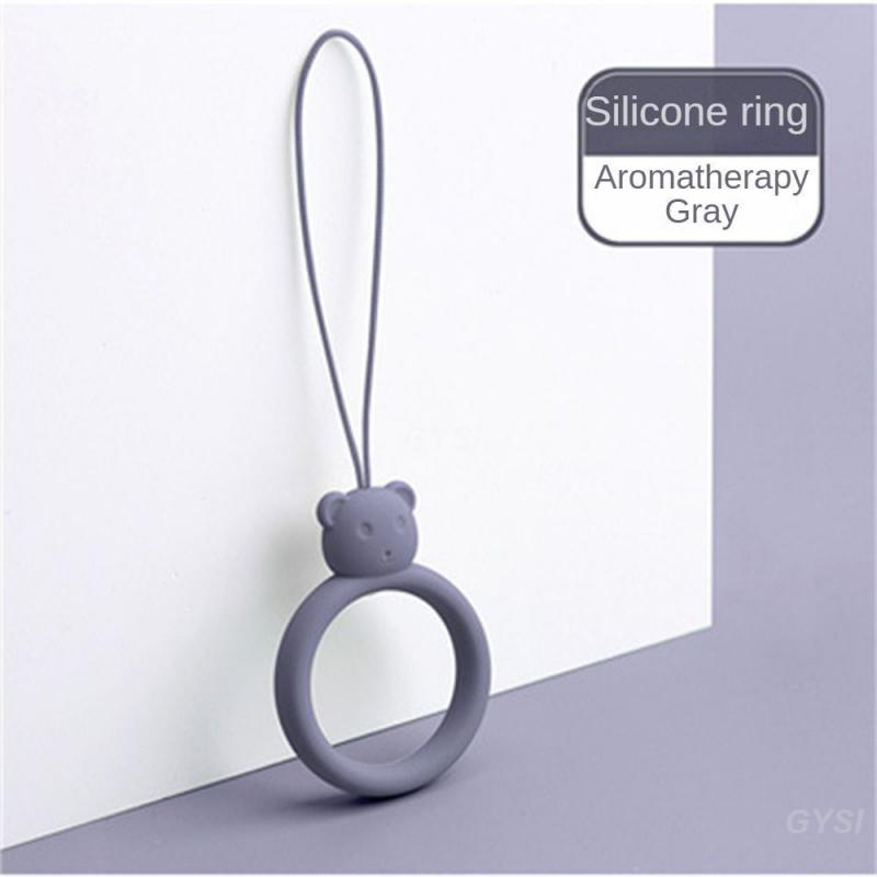 Ring Key Chain Soft Portable Lanyard Cartoon Smooth Comfortable Liquid Cute Silica Gel Elastic Pendant Multifunction Little Bear: Silver / Gray