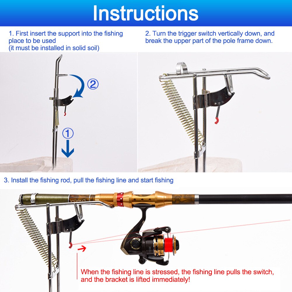 Automatic Tip-up Fishing Rod Holder Dual Spring Outdoor Portable Adjustable Sensitivity Stainless Steel Ground Stand Pole Mount