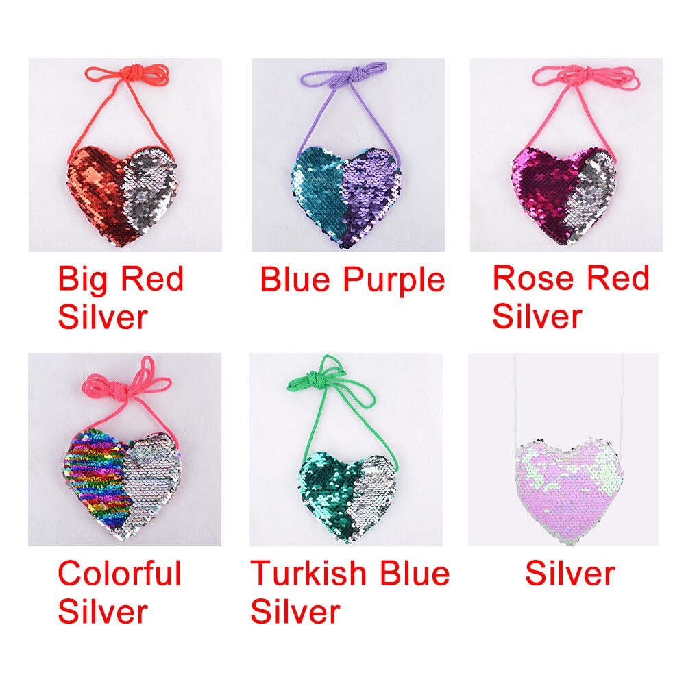 Mini amor corazón niños cumpleaños bolso de mensajero portátil con cordón llavero lindo lentejuelas cremallera monedero de