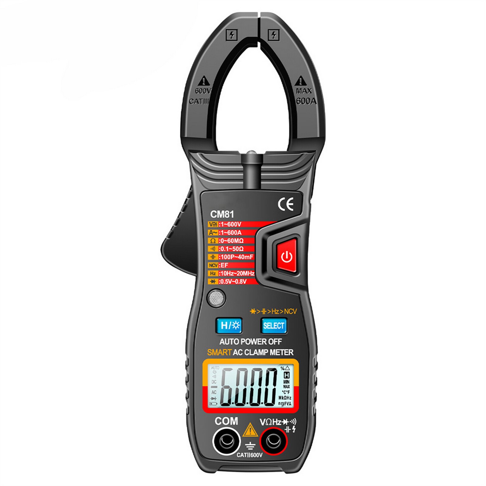 Current Measur instrument Digital Clamp Meter Tester Auto Range AC/DC 600A Capacitance Frequency Current Resistance Multimeter: black