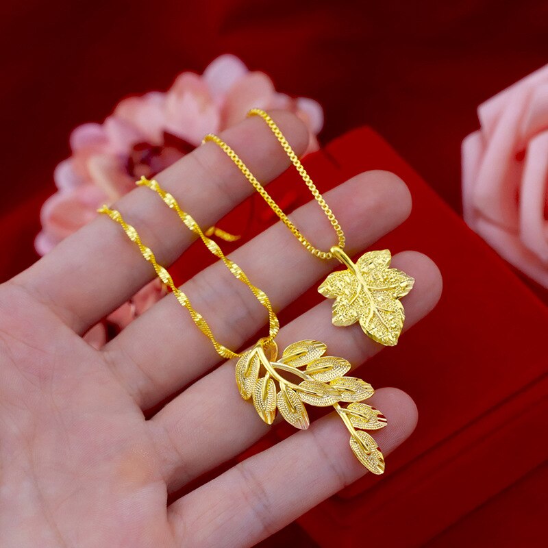 Real 18k 999 pingente de ouro colar corrente adorável para as mulheres festa folha de ouro jóias finas presente pingente de ouro real presentes de natal