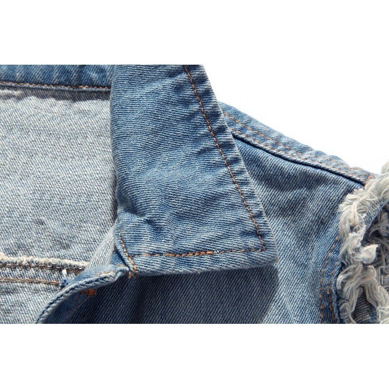 chaleco vaquero para hombre estilo coreano Delgado azul claro sin mangas chaqueta de talla grande 6xl rasgado Chaleco de Jeans para hombre