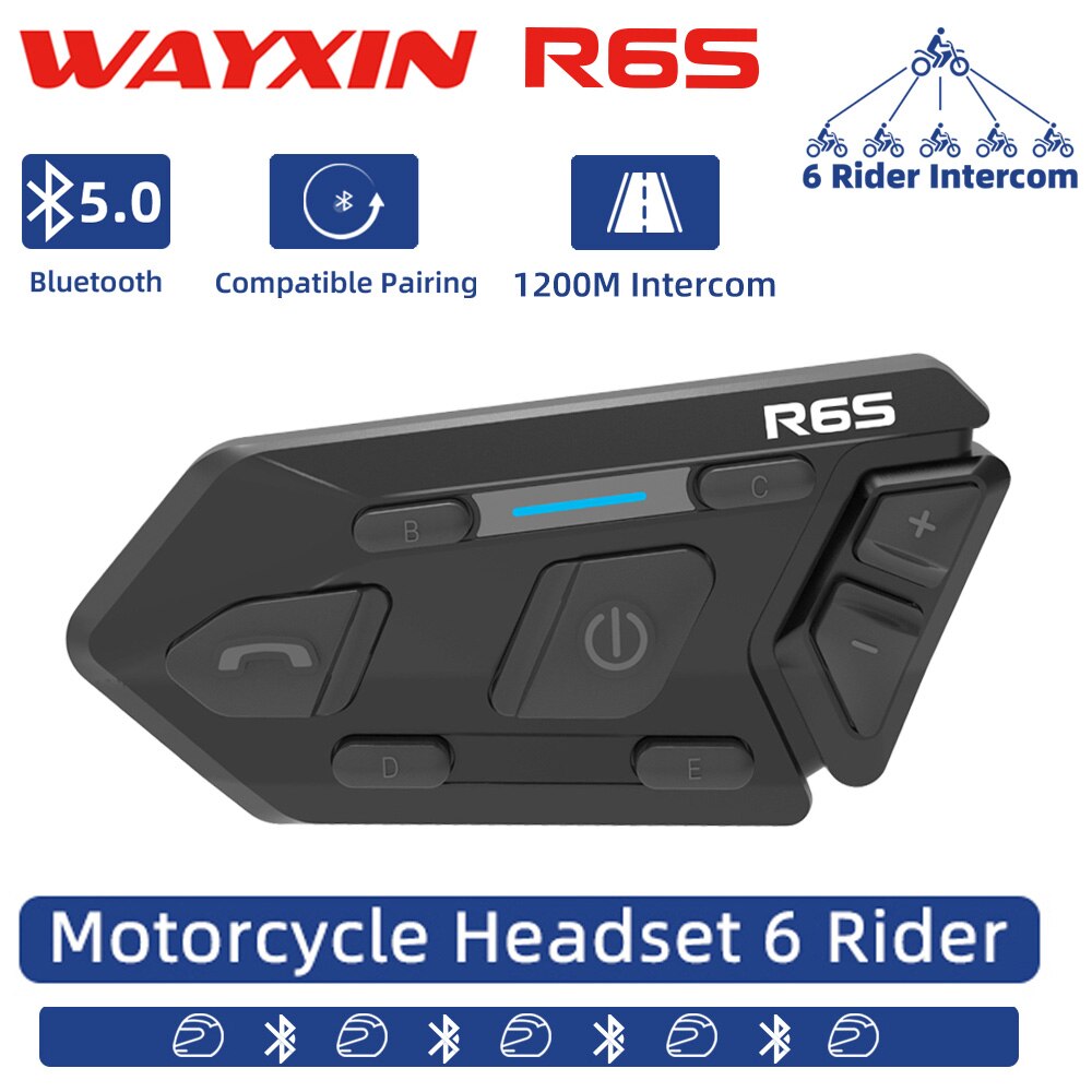 WAYXIN 6 Riders Helm Headset Motorfiets Bluetooth Intercom Draadloze Communicatie GPS Interphone Waterdichte 1200M BT 5.0 R 6S