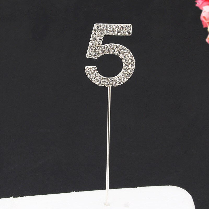 Glitter Alloy Rhinestone Number Cake Toppers Baby Shower Birthday Decoration Wedding Gold Silver Digital Cakes Dessert Decor: Sliver-5