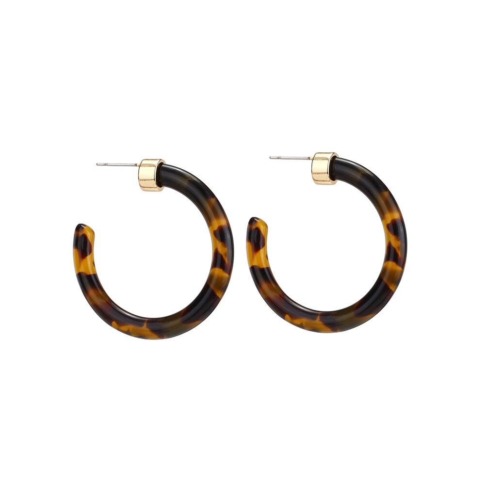 Acrylic Resin Circle Hoop Earring For Women Vintage Gold Metal Ear Tortoiseshell Round Earring Hoops: Tortoise shell