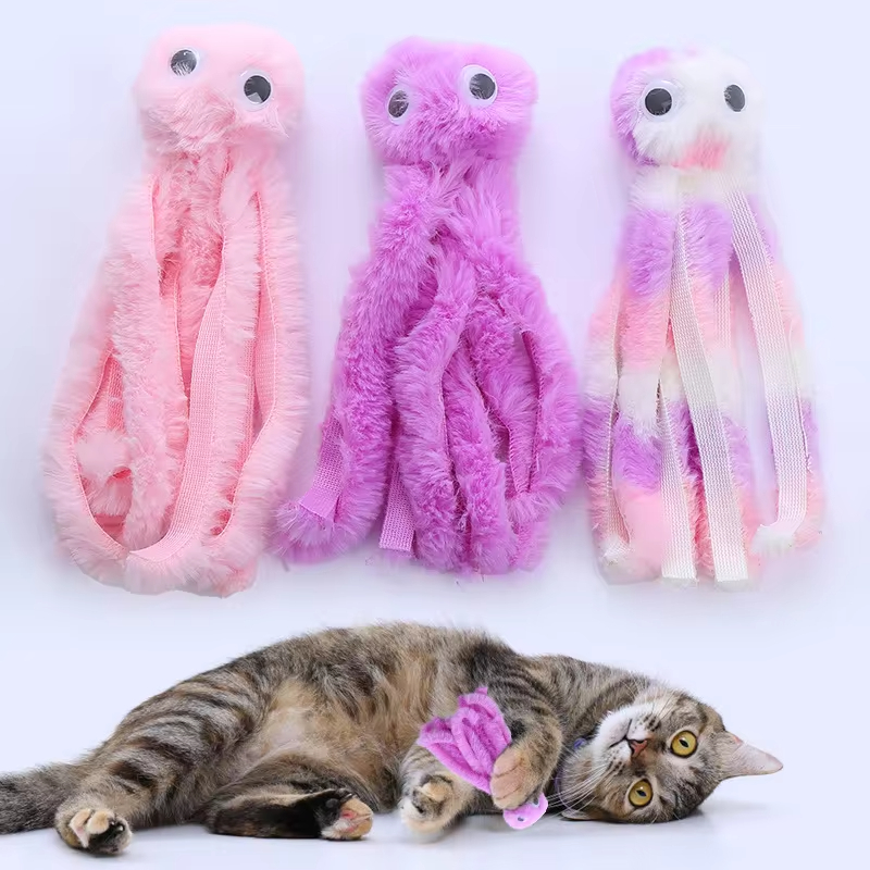 Juguete para gatos, lindo juguete de peluche de pulpo, dientes resistentes a mordeduras, juego interactivo, suministros para mascotas