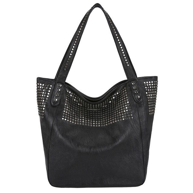 Säck stor väska klassiska nitar handväskor kända märken kvinnor axelväska casual shopping tote hög kapacitet damer crossbody väskor: Svart