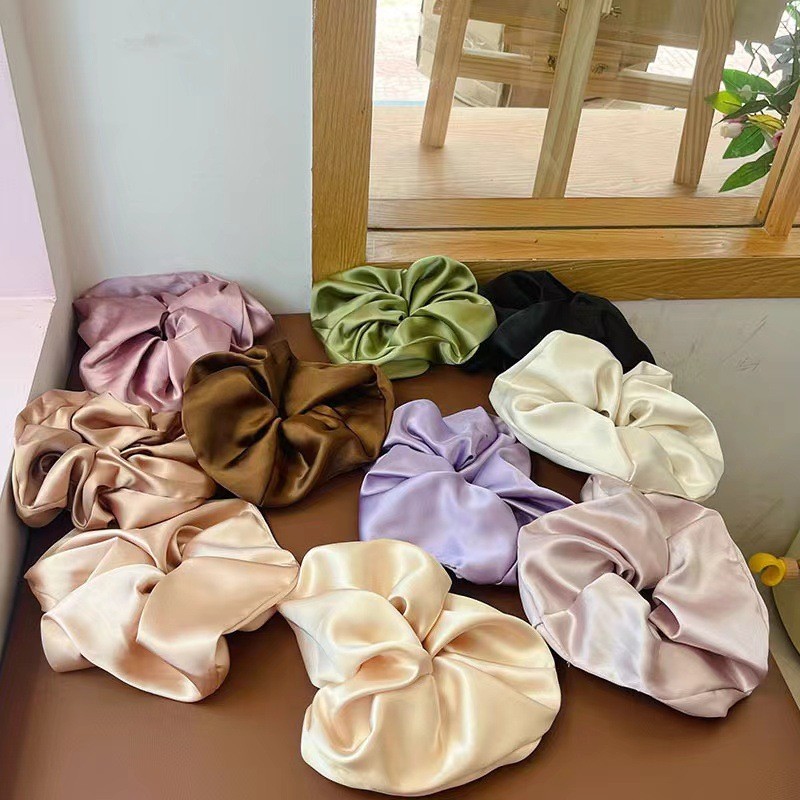 Coleteros de satén de gran tamaño, bandas elásticas para el cabello para mujeres y niñas, coleteros, lazos para el cabello de seda, accesorios para el cabello Chouchou grandes simples