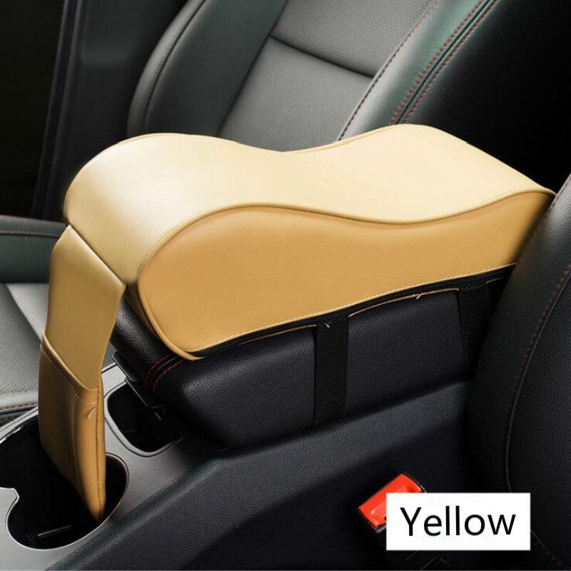 Coussin d'accoudoir Central de voiture en cuir noir, repose-bras de Console centrale automatique, boîte de siège, tapis de coussin, housse d'oreiller, style de protection du véhicule: Yellow