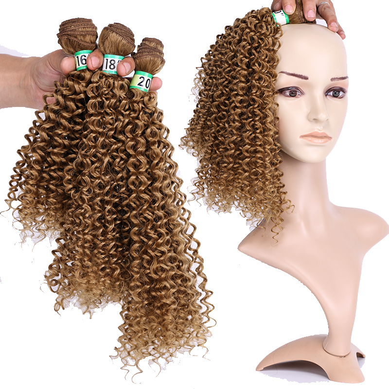 Extensiones de pelo rizado mechones de pelo sintético degradado, 3 unidades, un paquete, para cabello de una cabeza, tejido de sueño, hielo