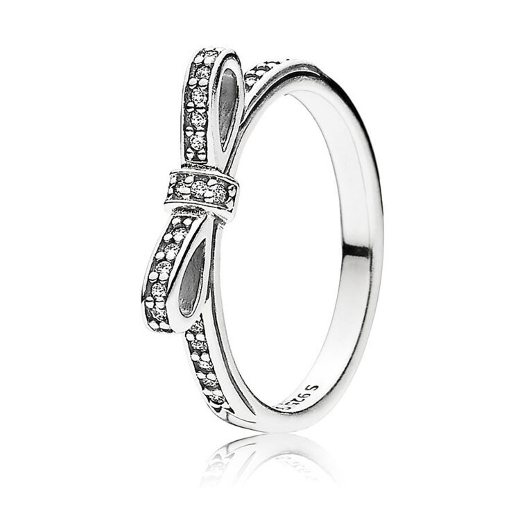 Real 925 Sterling Silver Pan Ring Pave Logo Signature With Crystal Rings For Women Wedding Party Jewelry: 5