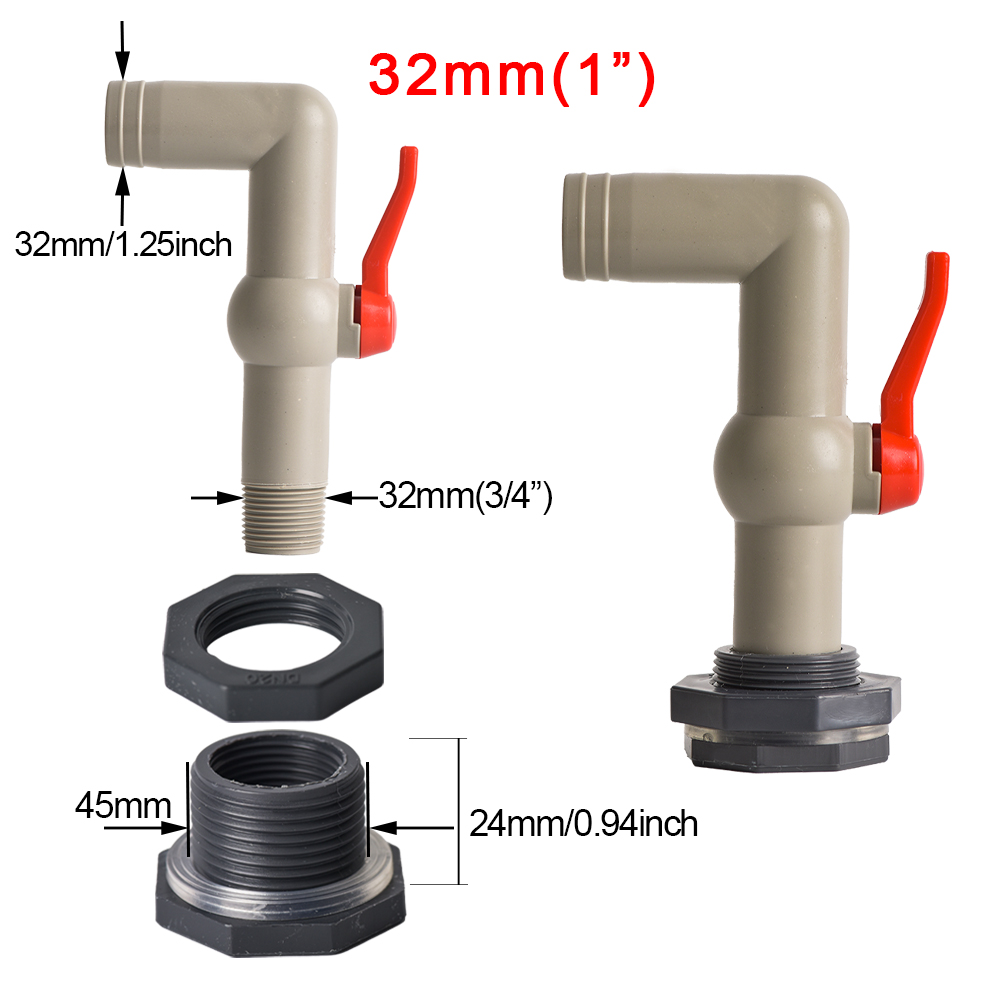 Rain Barrel Spigot Kit 1/2 3/4 1 inch Thread Kit with Bulkhead Fitting Hose Faucet Adapter for Water Tanks Garden Barrel