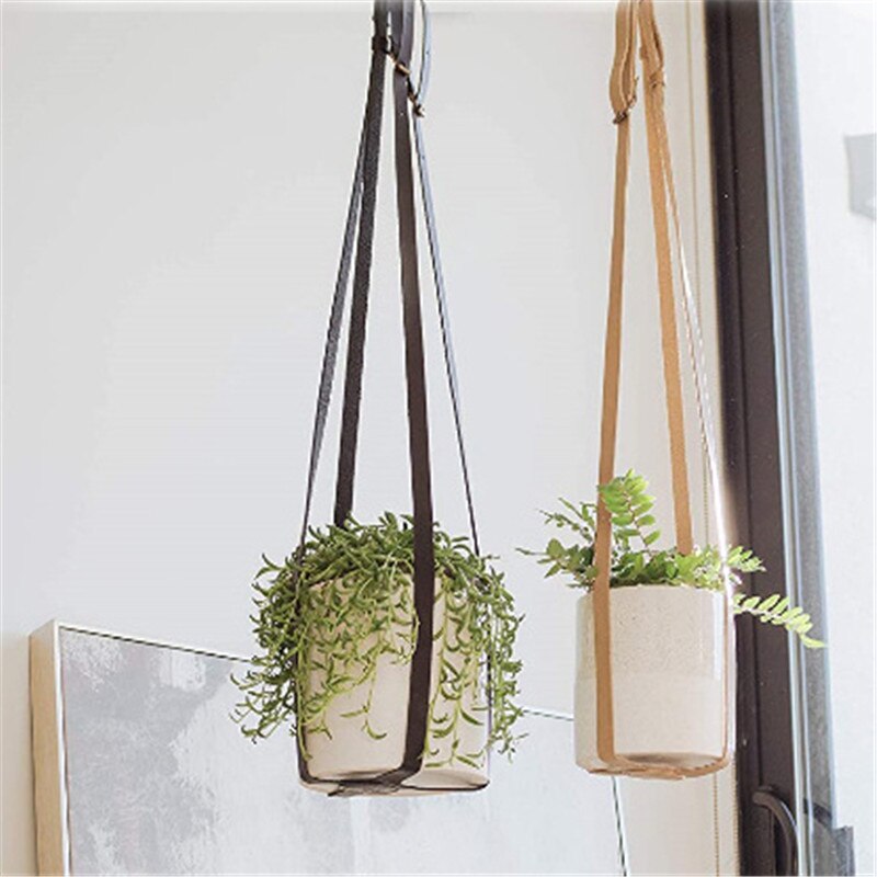 Moderne pu læder plantepotte bøjle blomsterpotte hængende holder væg loft bøjle til blomsterpotter indendørs udendørs planter