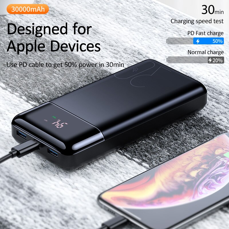 USAMS LED Display 30000mAh Power Bank PD3.0 Dual QC3.0 3A Schnelle Lade Tragbare Batterie für iPhone X 8 Samsung huawei Power