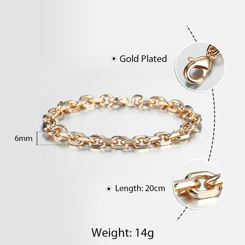 6 Mm 585 Rose Goud Kleur Armband Voor Vrouwen Rolo Kabel Link Chain Party Bruiloft Sieraden Womens Armbanden 20cm Mode LCB45