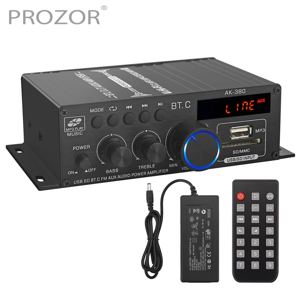 Prozor AK-380 2.0CH Bluetooth-Compatibel Audio Eindversterker Volume Bass &amp; Treble Controle Muziekspeler Speaker Sound Amp 80W
