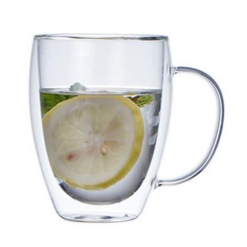Klart glas bærbart 250/350/450ml vand kop kaffe krus dobbelt væg isoleret håndtag drinkware drikke krus drikke kop: 350ml