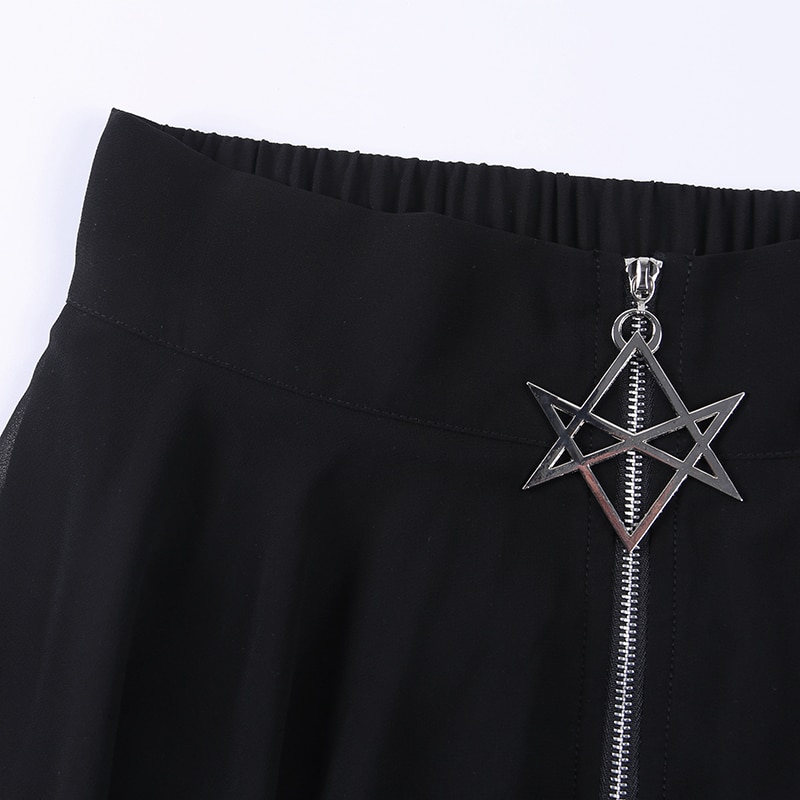 Gothic Röcke Sommer Mesh Unregelmäßigen Frauen Röcke Stern Reißverschluss Schwarz Punk Röcke Gothic Dunkelheit Dame Rock Beiläufige Lose Streetwear Röcke