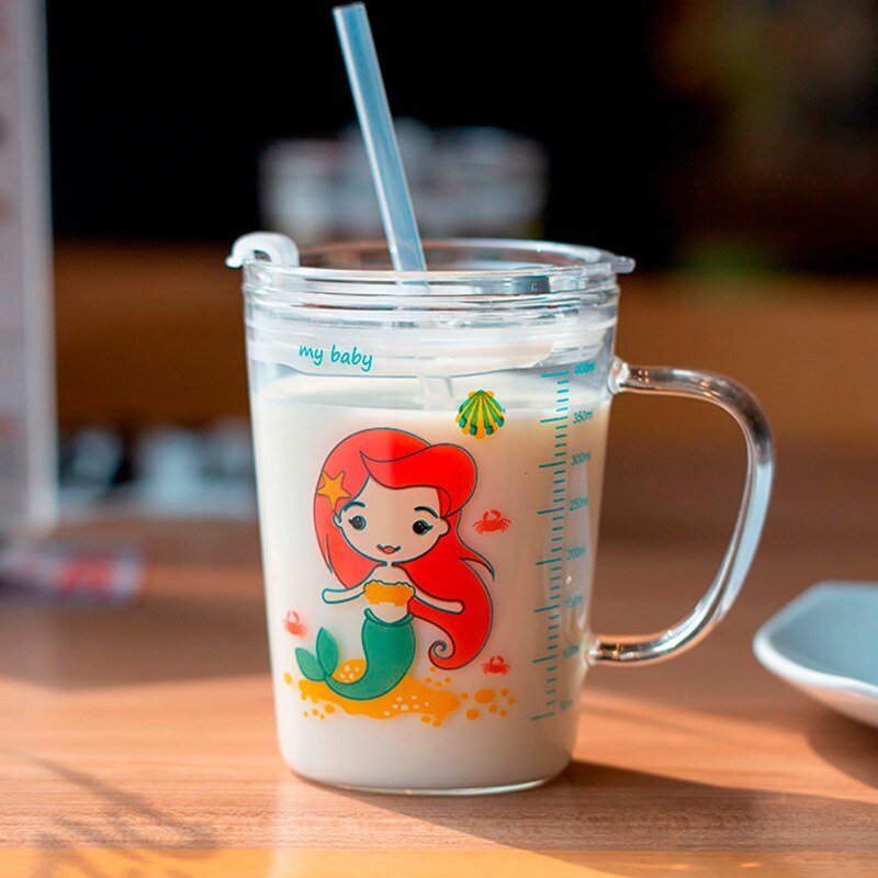 Taza de leche para niños, taza de cristal para el hogar, taza para el desayuno, copa de paja de 450ml