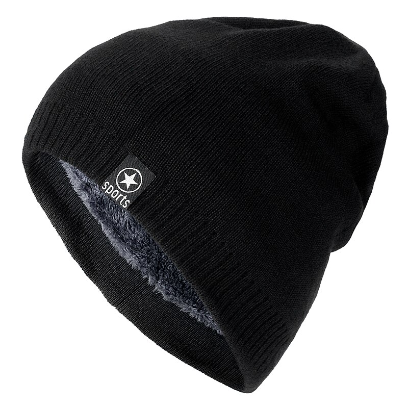 Stjärna vintermössa lägg till päls varma mössor mössa baggy skullies stickad mössa för män kvinnor skidsport mössor keps: Svart