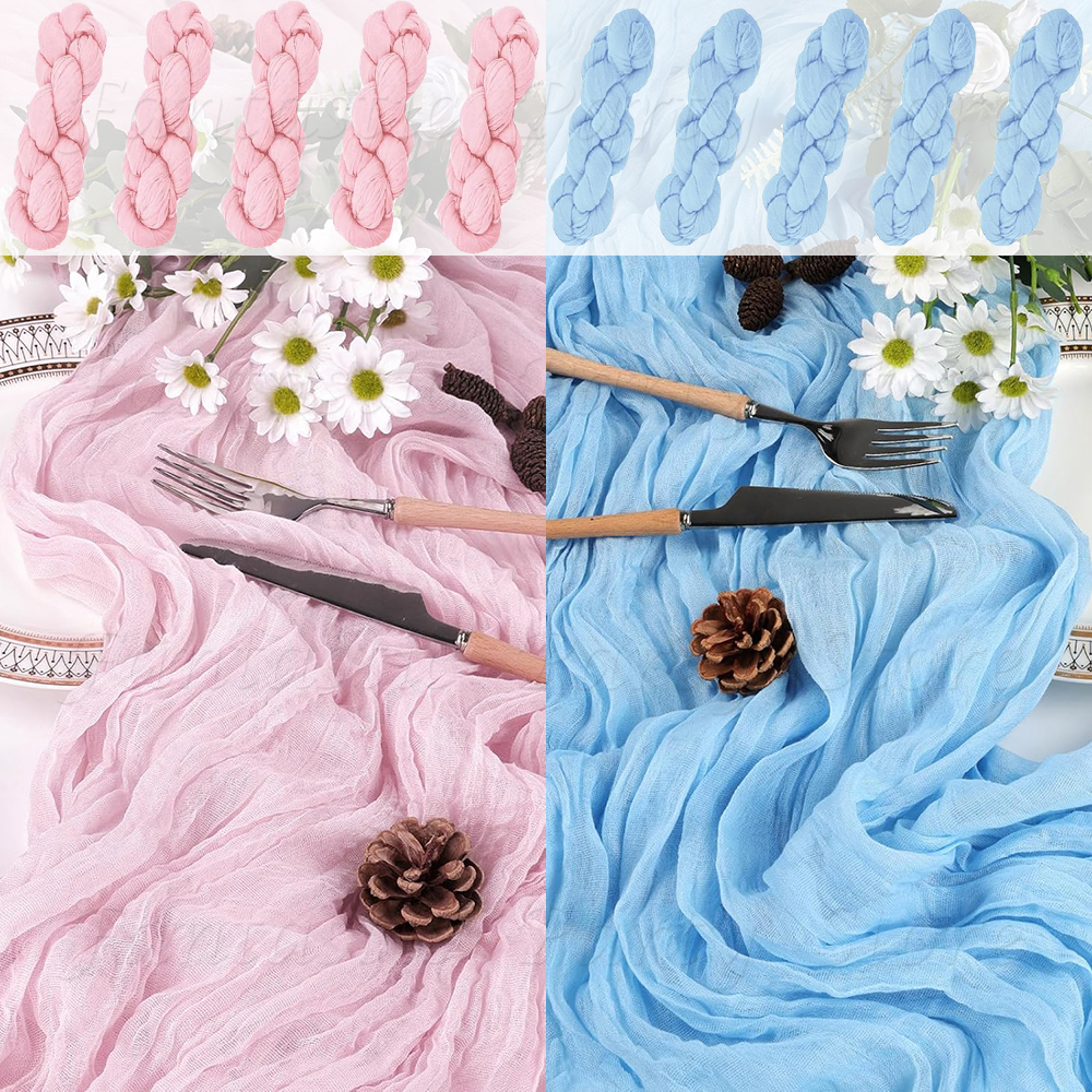 Rosa blå ostduk bordslöpare rustik gasväv boho ljusrosa ostduk bordslöpare bröllop brud babyshower dekorationer