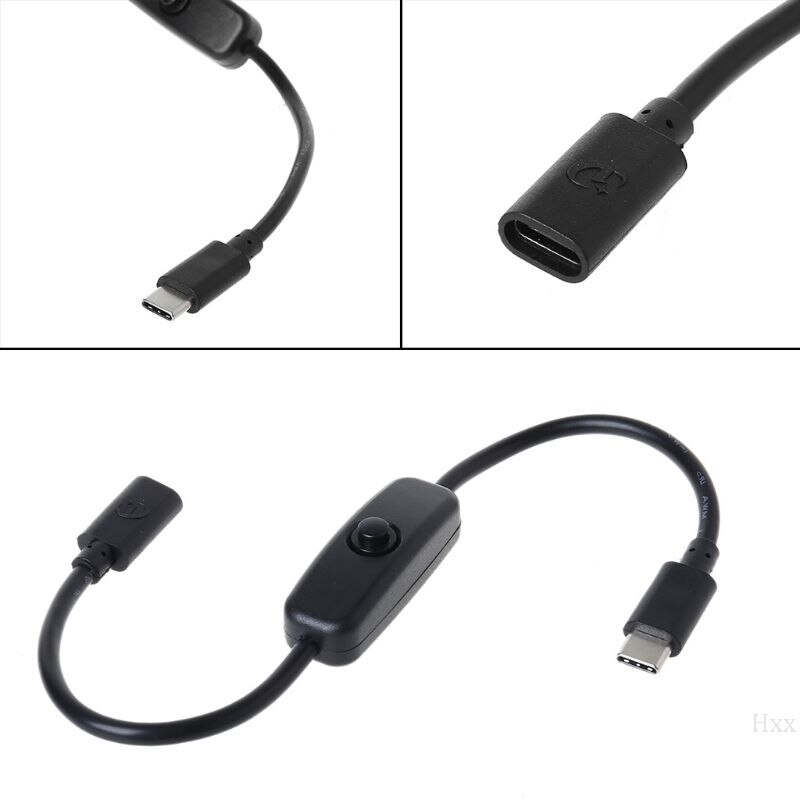 USB-C de fuente de alimentación tipo C, Cable de extensión macho a hembra, interruptor de encendido y APAGADO para Raspberry Pi 4 An-droid, teléfono móvil de 27cm
