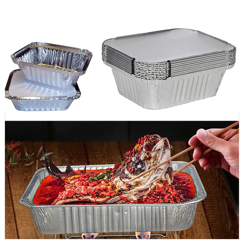 10Pcs Disposable Aluminum Foil Lunch Box Grease Drip Pans Grill Catch Tray With Lid Kitchen Supplies Tableware Accessories