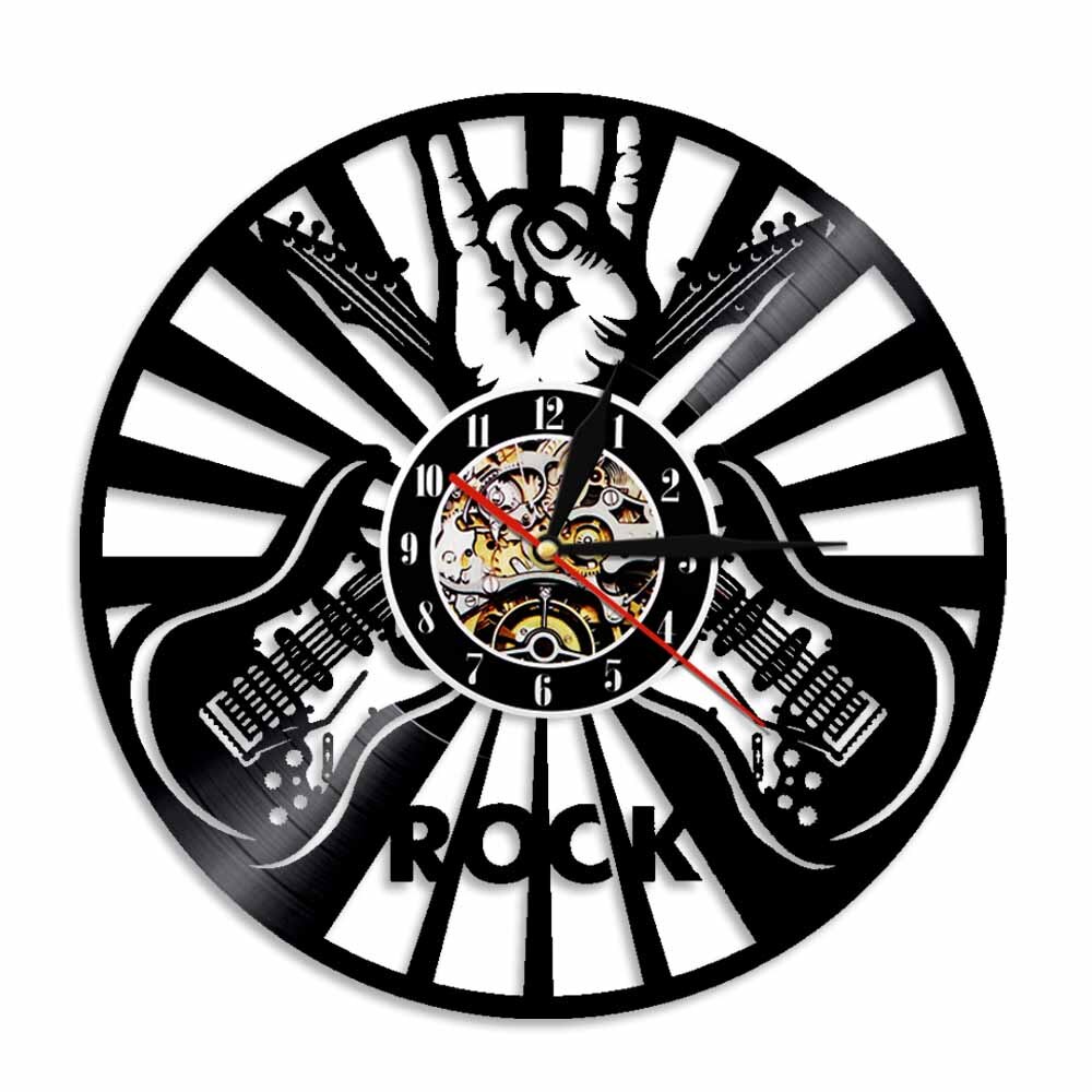 Gitarre Felsen Vinyl Rekord Wanduhren Modernes rollen Musik LED Wanduhr Kreative Wohnkultur Für Musik Liebhaber gitarrist