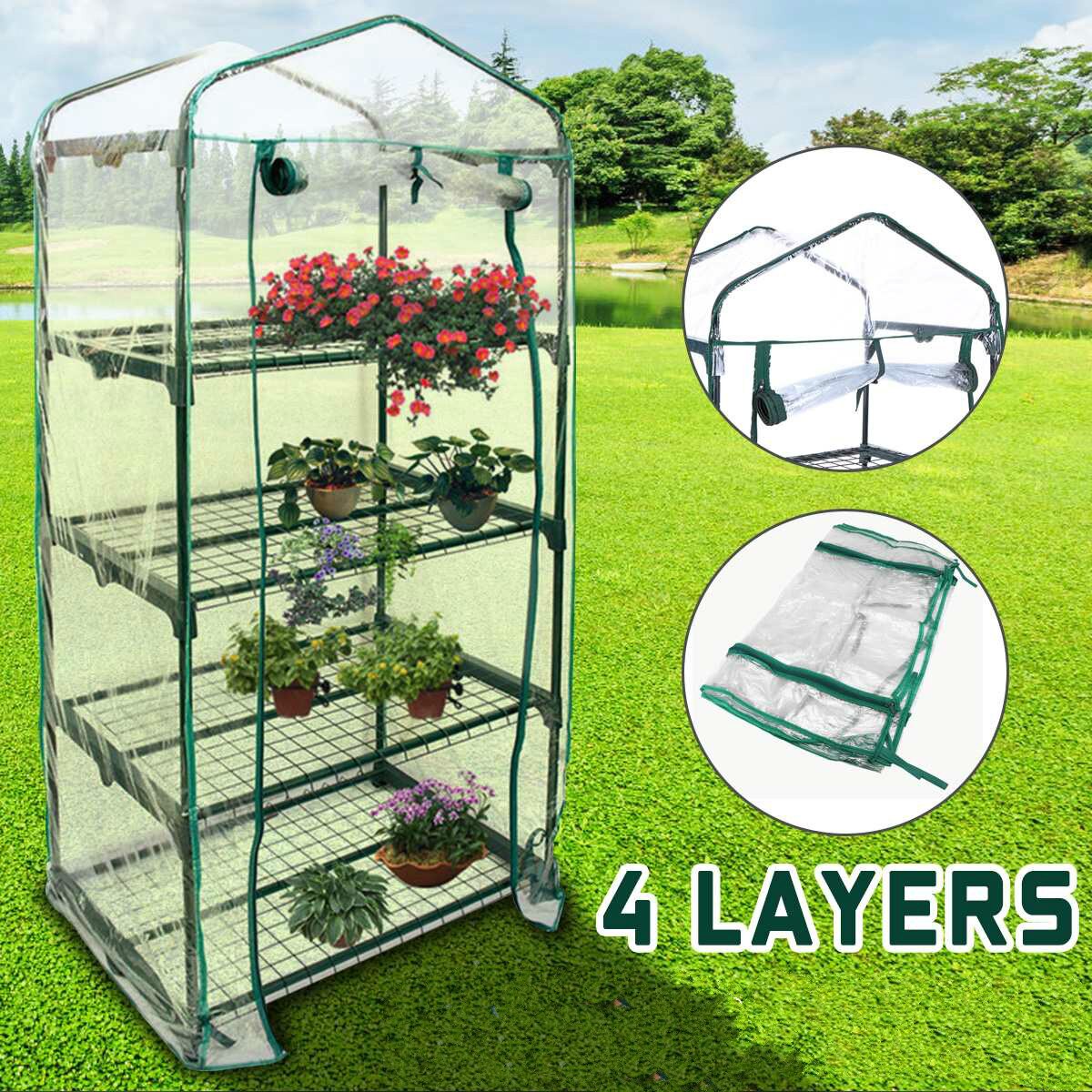 Vier Verdiepingen Groen Huishouden Plant Kas Mini Tuin Warme Kamer Pvc Tuin Warme Kamer 155X69X49Cm kassen