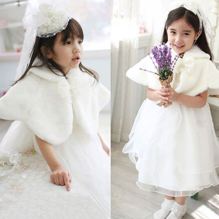 Søde børn piger hvid faux pels kappe wrap skuldertræk sjal frakke bryllupsfest vinter størrelse 2-13t