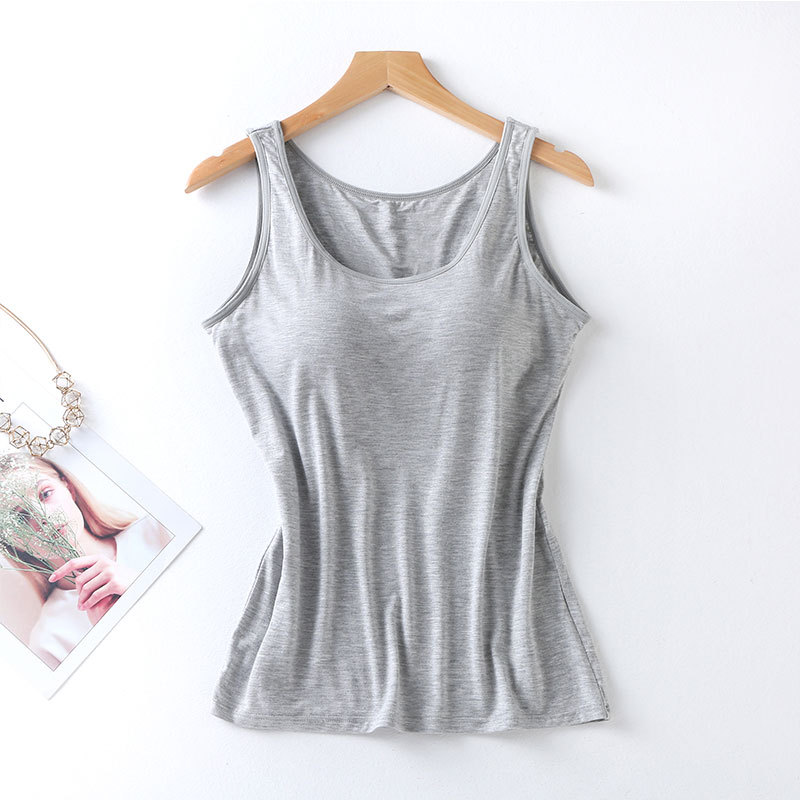 Dametopp med innebygd bh-hals ensfarget polstret tanktopper med smal passform sexy skjorter feminino avslappede tanktopper