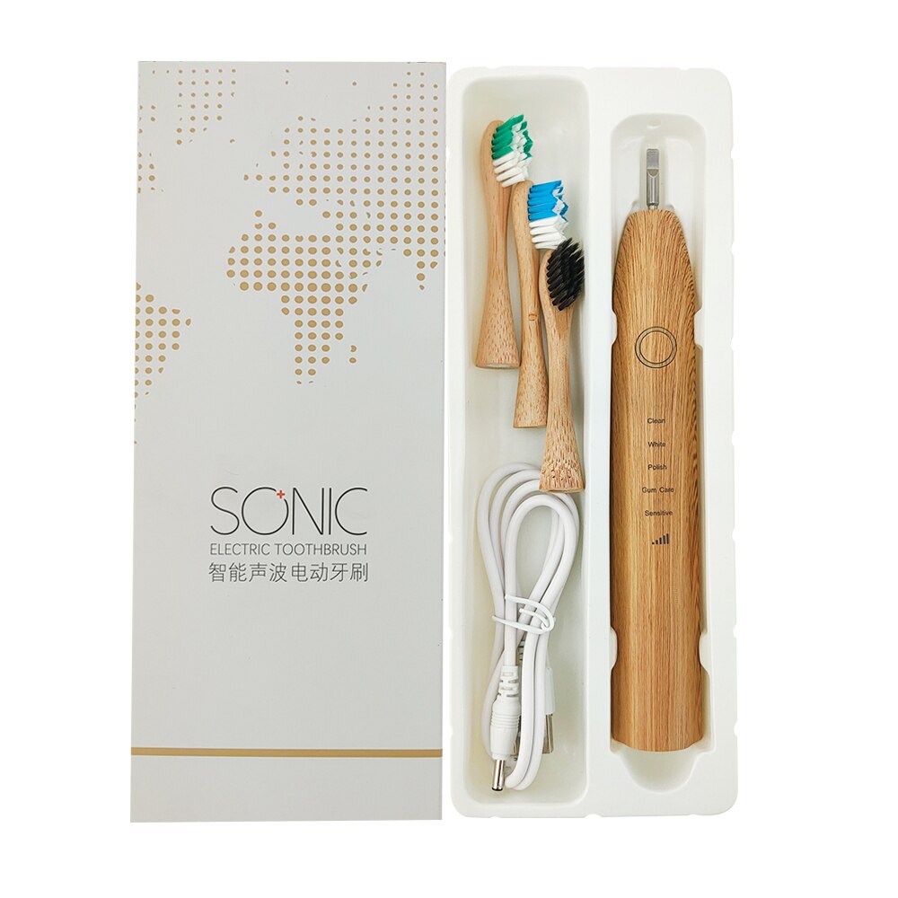 Cepillos de dientes eléctricos de bambú cerdas de Nylon-Biodegradable Natural ecológico Compostable reutilizable vegano: USB Charging