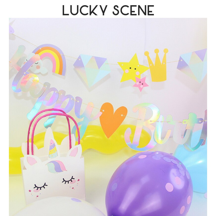 Unicorn Happy Birthday Flag Unicorn Birthday Party Tassel iridescent Supplies Decorations Cartoon Pictures and S01094