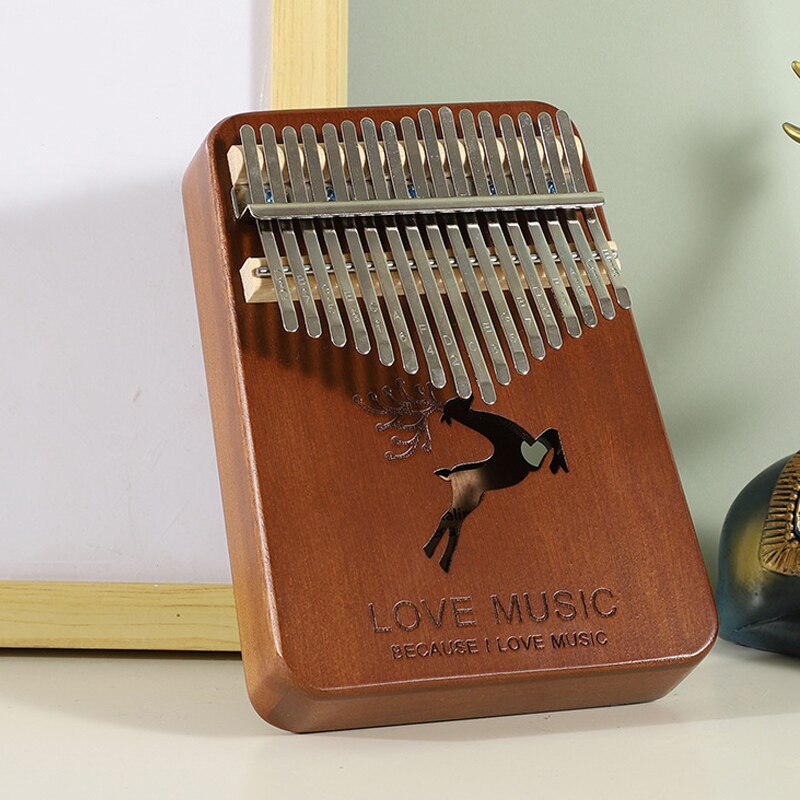 Kalimba 17 Keys Thumb Piano Mahogany Mbira Body Musical Instruments Handguard Wood Kalimba Piano Music Box: Deer Brown