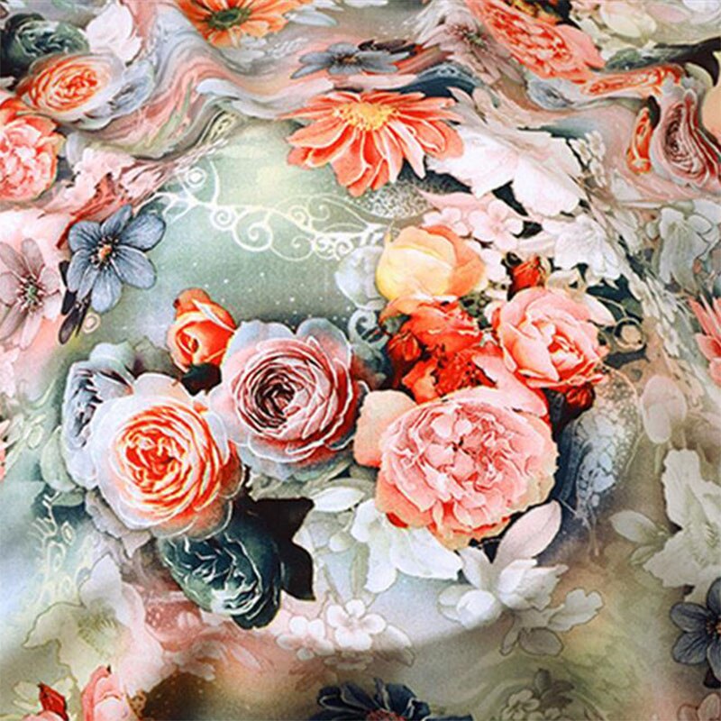 50*140cm Impresión Digital impresión tejido de seda, algodón flores forClothing casa vestido de DIY hecho a mano: 5