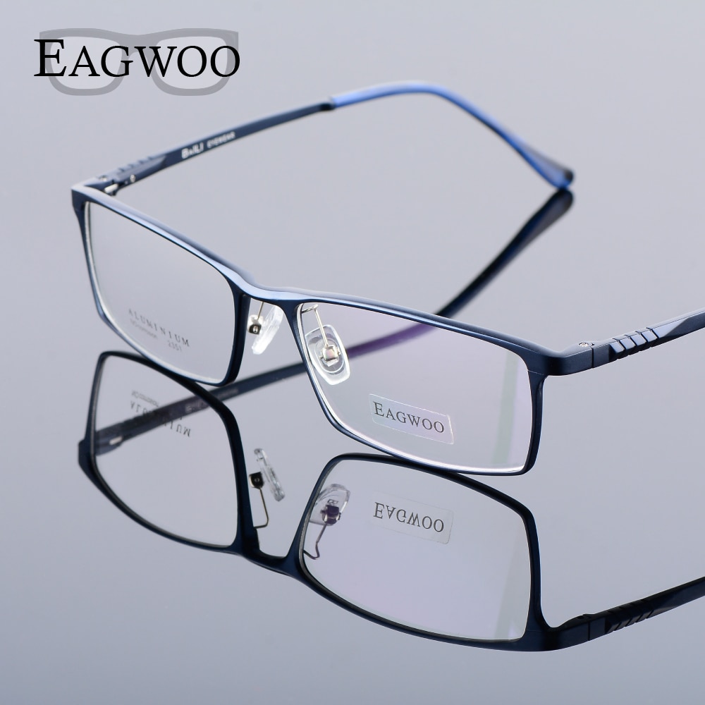 Eagwoo, gafas graduadas de cara ancha de aluminio para hombres, montura óptica de borde completo, gafas de negocios, gafas grandes ligeras MF2351