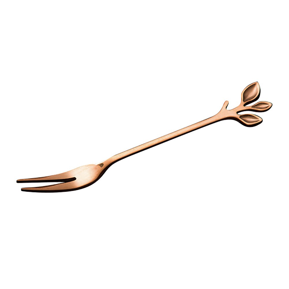 Tenedor para fruta de hoja de acero inoxidable, cuchara para mezclar café no tóxica, tenedores de cocina para fruta, cubiertos: Rose Gold Fork