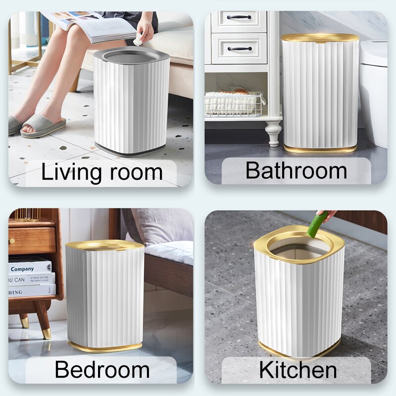 Gouden Luxe Prullenbak Voor Keuken Zonder Deksel Vuilnis Tin Bin Voor Badkamer 9L/12L/15L