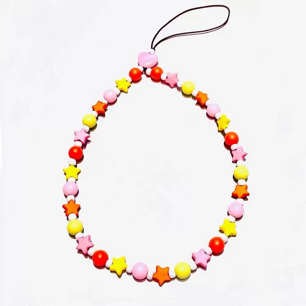 Blauwe Ster Bohemian Rainbow Star Mobiele Telefoon Keten Voor Vrouwen Acryl Regenboog Hart Geometrische Kralen Mobiele Telefoon Keten: Blauw Zink