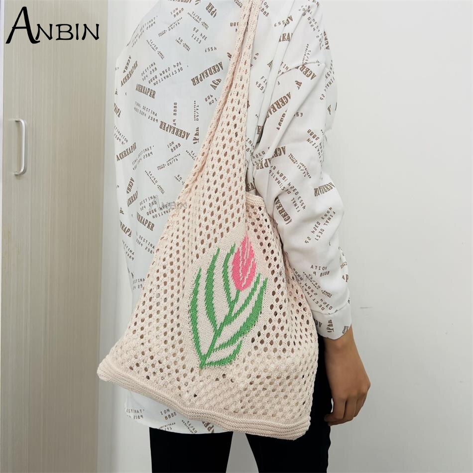 Vrouwen Tassen Gebreide Vest Strand Schouder Bakken Bloem Patroon Gehaakte Tas Grote Capaciteit Vrouwelijke Handtas Shopper: 4