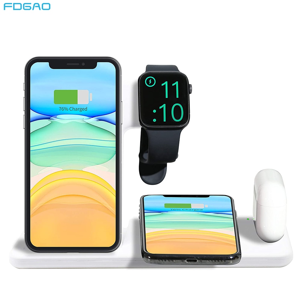 4 em 1 estação doca de carregamento sem fio para apple watch 5 4 3 iphone x xs xr 11 pro 8 airpods pro 15 w qi carregador rápido suporte