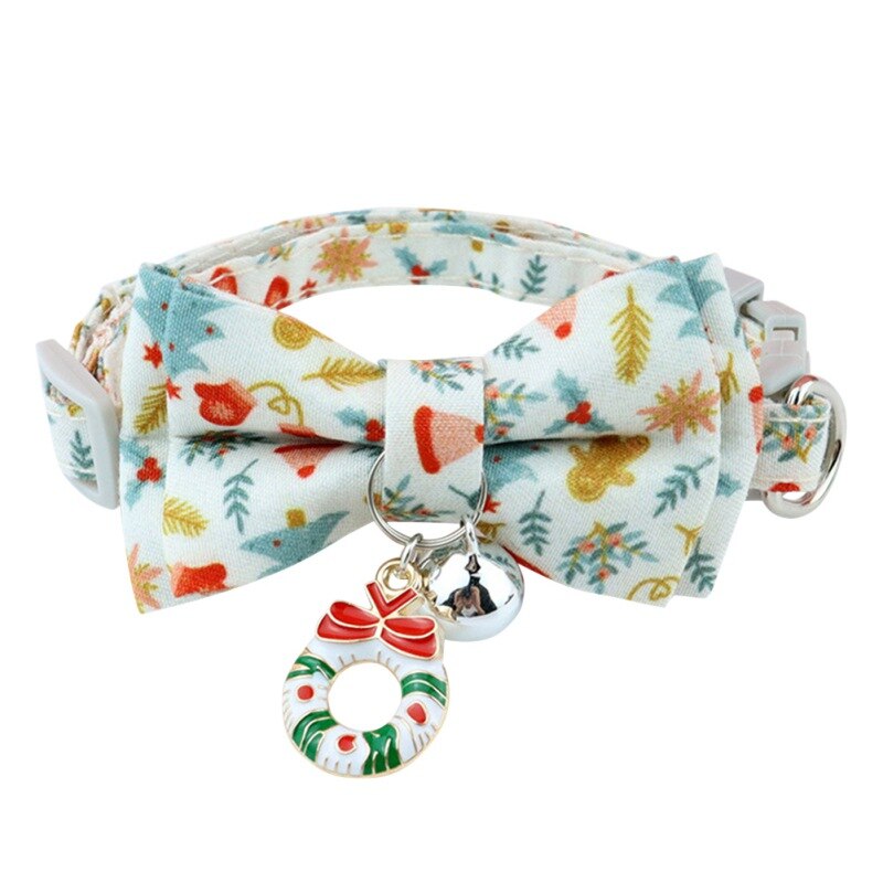 Jul hund katthalsband justerbara halsband utbrytning med bell rosett knut valp kattunge bowtie hund klär ut: W