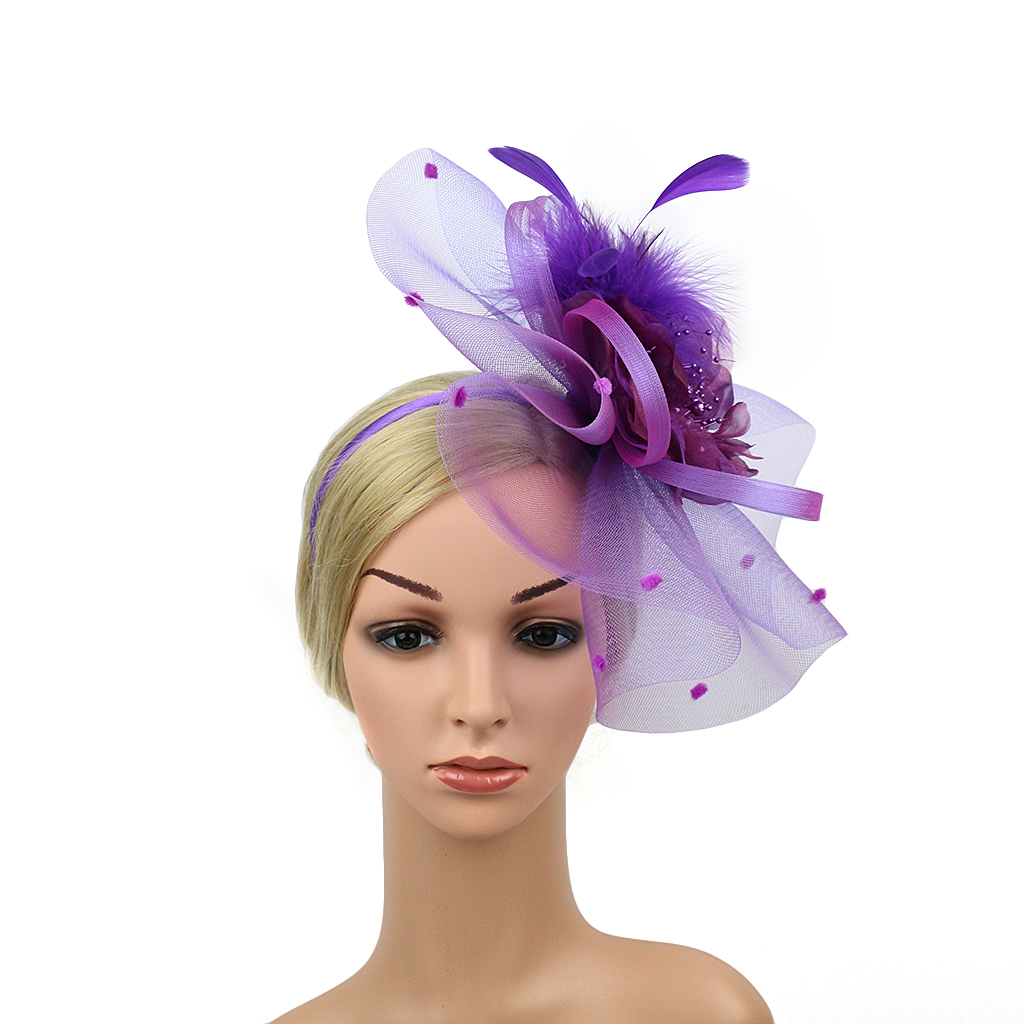 Fascinators Hat Flower Feather Net Mesh Kentucky Derby Tea Party Headwear with Hair Clip and Hairband for Women Purple Red Green: Purple