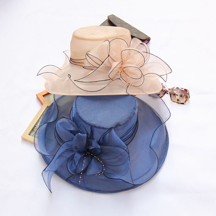 Chapeau de soleil pour femme, chapeau d'été en maille avec fleurs, grand chapeau de plage à large bord ondulé