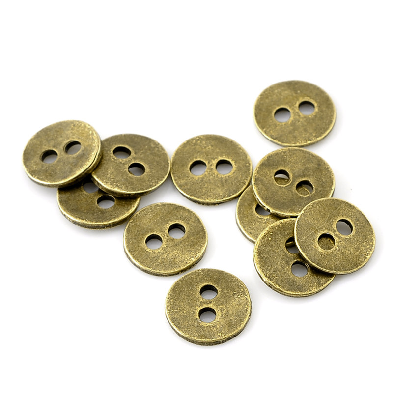 Botones de Metal de costura de 2 agujeros para bolsa de ropa hecha a mano, accesorios de álbum de recortes de 11 mm (100 &quot;) de diámetro, Bronce Antiguo, 3/8 Uds.