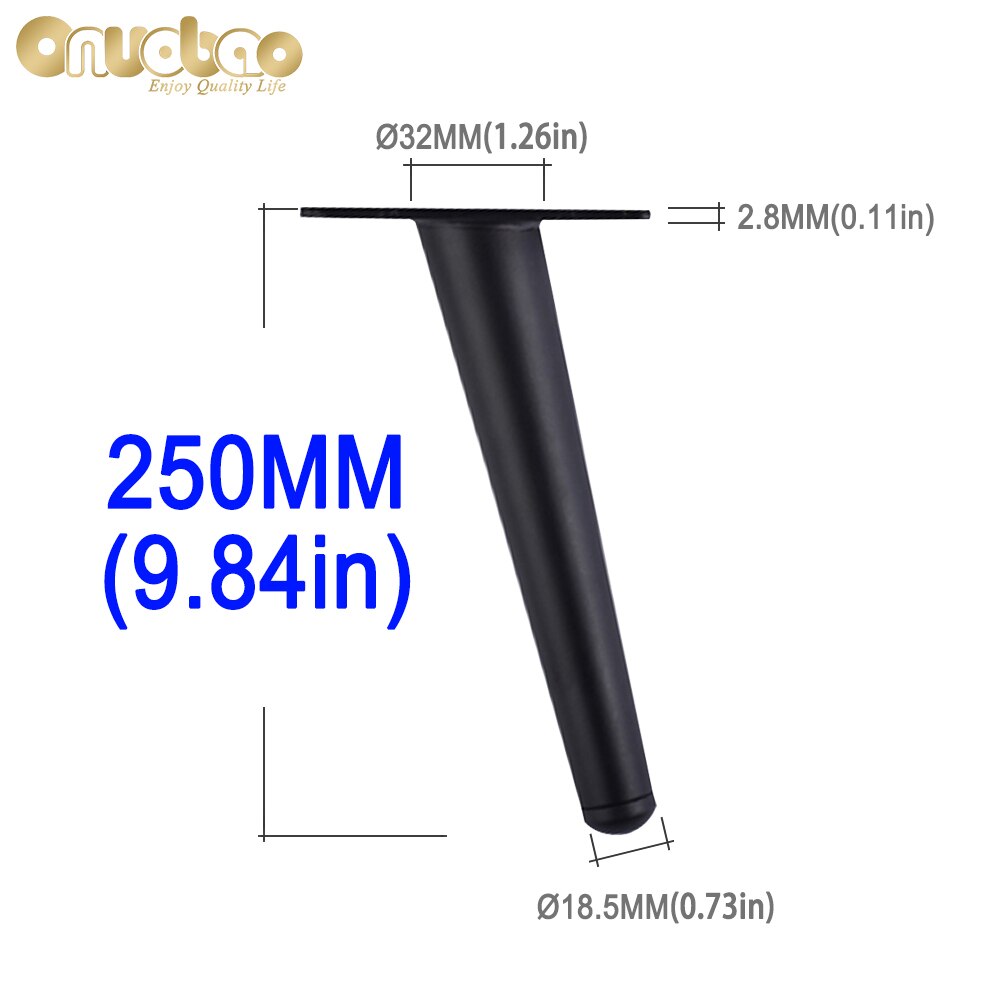 Onuobao-pattes obliques de meubles en fer forgé, 4 pièces, pieds de canapé, meuble de Table, haute résistance, pieds de Table, 10-30cm: black 250MM oblique
