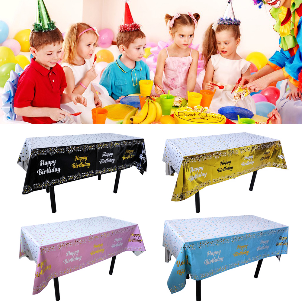 Toalha de mesa descartável feliz aniversário, pano de mesa retangular, Wipe Table Cover for Birthday Party, Baby Shower Decor, Dot and Star Impresso