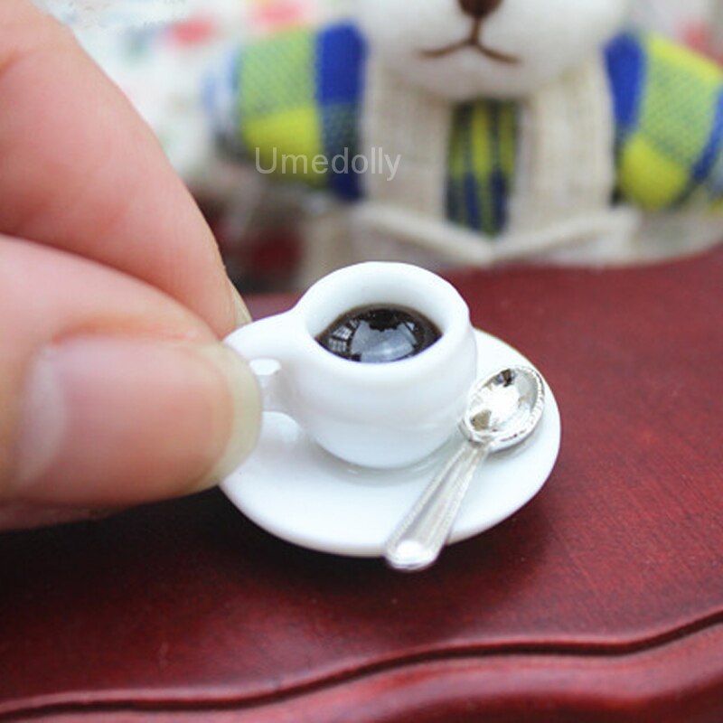 1 Set Mini 1/12 Dollhouse Miniature Coffee Cup + Spoon for 1/6 Blyth BJD Doll Food Drinks Pretend Play Kitchen Toy